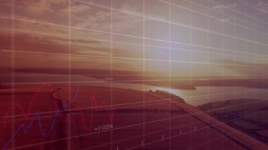 Finansal verilerin animasyonu bir tarım manzarası. Tarım, finans ve ekonomi kavramı dijital olarak oluşturulmuş video.