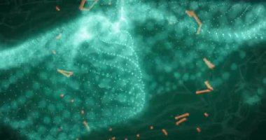 Bağlantılar ağının animasyonu ve koyu arkaplan üzerindeki yeşil dalga. Bulut hesaplama, dijital arayüz ve güvenlik konsepti dijital olarak oluşturulmuş video.