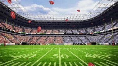 Spor stadyumunda süzülen topların animasyonu. spor, oyunlar ve dijital olarak üretilen yarışma konsepti.