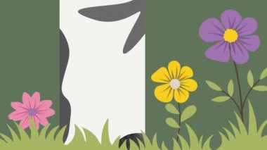 Yeşil arka planda çiçek ve ağaç animasyonu. Evrensel çocuklar günü ve dijital olarak üretilen video konsepti.