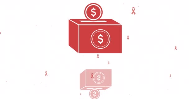 Animation Dollar Money Box Cancer Ribbons Icons White Background International — Vídeo de Stock