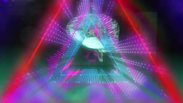 Digital Animation Triangular Glowing Tunnel Spinning Human Brain Black Background — 图库视频影像