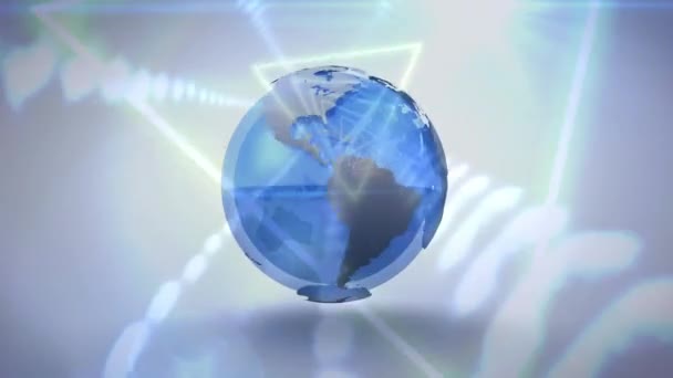 Animation Globe Triangles Blue Background Global Business Digital Interface Concept — Stock Video