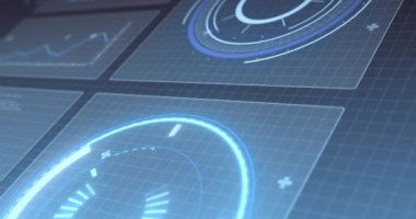 Dijital arayüz üzerinden tarama ve veri işlemenin animasyonu. küresel bağlantılar, bilgisayar ve dijital arayüz konsepti dijital olarak oluşturulmuş video.