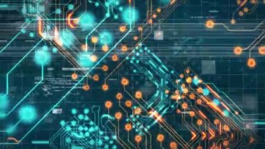 Siyah arkaplanda veri işleme animasyonu. Sosyal medya ve dijital arayüz kavramı dijital olarak oluşturulmuş video.