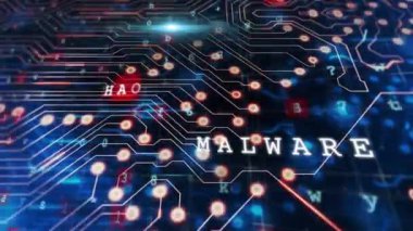 Siyah arkaplan üzerinde veri işleme animasyonu. Sosyal medya ve dijital arayüz konsepti dijital olarak oluşturulmuş video.