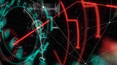 Siyah arkaplan üzerinde veri işleme animasyonu. Dijital olarak oluşturulmuş küresel bağlantılar, veri işleme ve dijital arayüz kavramı.