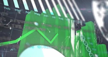 Siyah arkaplanda veri işleme animasyonu. Küresel teknoloji, bilgisayar ve dijital arayüz kavramı dijital olarak oluşturulmuş video.