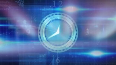 Siyah arkaplanda veri işleme üzerine saat simgesinin animasyonu. Sosyal medya ve dijital arayüz konsepti dijital olarak oluşturulmuş video.