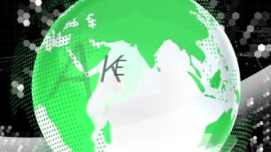 Siyah arkaplan üzerinde veri işleme ve küre animasyonu. Küresel iş ve dijital arayüz kavramı dijital olarak oluşturulmuş video.