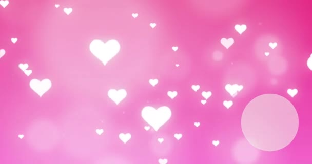 Animation White Hearts Floating Pink Background Love Emotions Feeling Concept — Video Stock