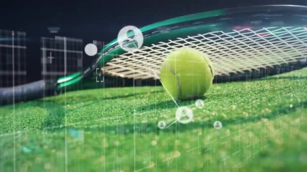 Animation Network Connections People Icons Tennis Ball Racket Global Connections — Vídeos de Stock