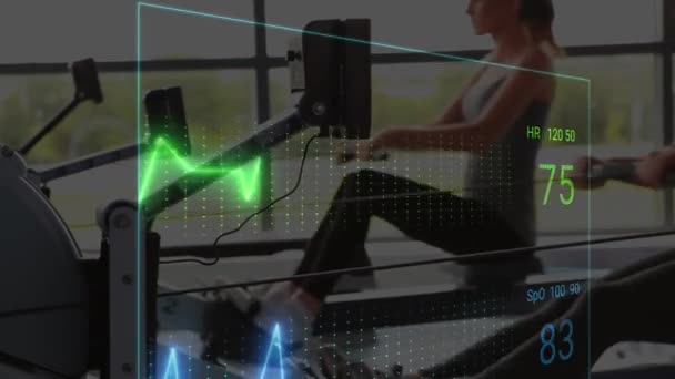 Animation Cardiograph Caucasian Women Exercising Health Fitness Digital Interface Concept — Stockvideo