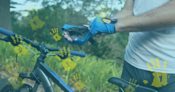 Animace Otisků Rukou Bělošských Cyklistech Globální Sport Digitální Rozhraní Koncept — Stock video