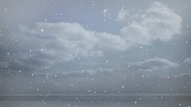 Animation Snow Falling Seamless Loop Clouded Sky Background Winter Christmas — Stock videók