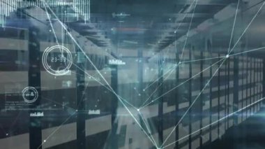 Sunucu odasındaki bağlantı ve veri işleme ağının animasyonu. küresel bağlantılar, bilgisayar ve dijital arayüz konsepti dijital olarak oluşturulmuş video.