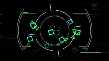 Siyah arkaplan üzerindeki veri işleme ve şekillerin animasyonu. küresel iş ve dijital arayüz kavramı dijital olarak oluşturulmuş video.