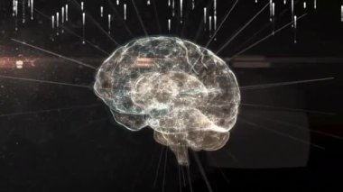 Dijital beyin ve bağlantı ağı üzerinden veri işleme animasyonu. küresel teknoloji, veri işleme ve dijital arayüz kavramı dijital olarak oluşturulmuş video.