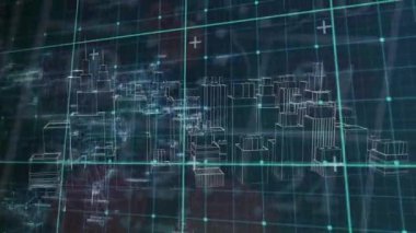 Çipler üzerinde veri işleme ve şehir animasyonu. küresel iş ve dijital arayüz kavramı dijital olarak oluşturulmuş video.
