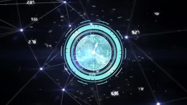 Animacja Zegara Poruszającego Się Sieci Połączeń Globalny Biznes Finanse Połączenia — Wideo stockowe