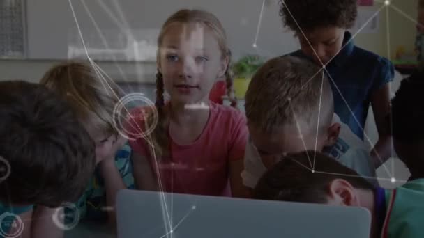 Animation Network Connections Diverse Students Using Laptop Global Education Digital — Stock videók