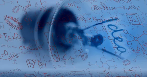 Image Chemical Formulas Blue Background Bulb Global Science Connections Digital — Zdjęcie stockowe