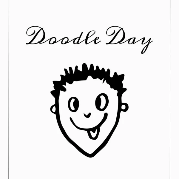 Image of boy head drawing and doodle day on white background. Drawings, creation and doodle day concept.