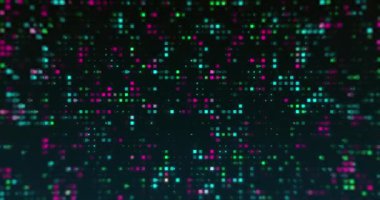 Animation of colorful dots blinking on black background. Colour, shapes, movement and abstraction concept digitally generated video.
