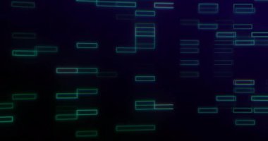 Siyah arkaplanda hareket eden tekrarlanabilir dikdörtgenlerin canlandırması. Renkler, şekiller, hareket ve soyutlama konsepti dijital olarak oluşturulmuş video.