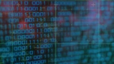 Siyah arkaplanda parlayan noktalar üzerinde veri işleme animasyonu. Küresel teknoloji, bilgisayar ve dijital arayüz kavramı dijital olarak oluşturulmuş video.