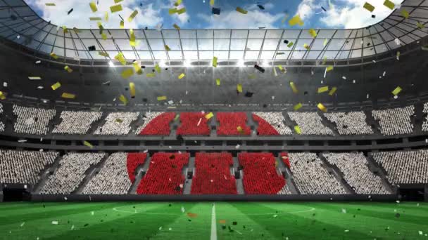 Animation Confetti Falling Sport Stadium Flag Japan Sport Competition Celebration — ストック動画