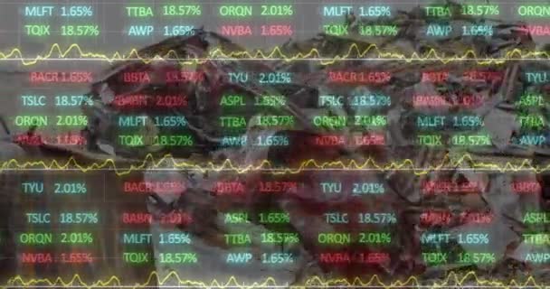 Processamento Dados Mercado Ações Contra Sucata Ferro Velho Segundo Plano — Vídeo de Stock