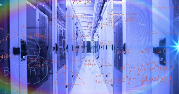 Image Handwritten Mathematical Equations Formulae Lens Flares Moving Network Computer — ストック写真