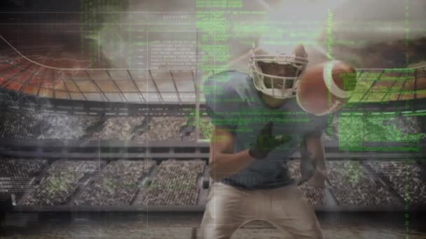 Animation Digital Screen Diverse Male American Football Players Stadium Sport — Wideo stockowe