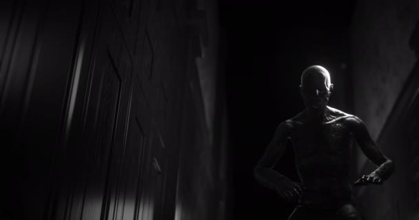 Animation Human Monster Dark Tunnel Being Stunned Horror Fright Video — Vídeo de stock
