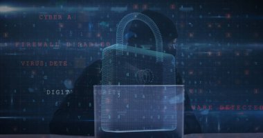 Bilgisayar kullanarak numara, harf ve asma kilit değiştirme görüntüsü. küresel internet güvenliği, veri işleme, bağlantılar ve dijital arayüz konsepti dijital olarak oluşturuldu.