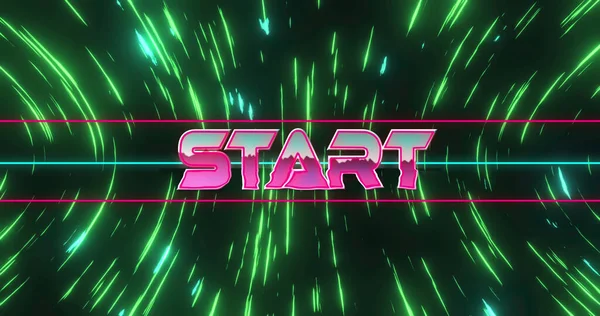 Image Start Text Moving Green Light Trails Image Game Entertainment — ストック写真