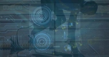 Animation of data processing on animation disable man is going to run. 