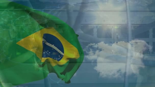 Animación Procesamiento Datos Financieros Sobre Bandera Brasil Negocios Globales Finanzas — Vídeos de Stock