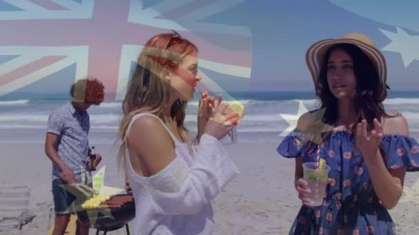 Animation Australian Flag Happy Friends Summer Beach Party Fashion Concept — Stock Video