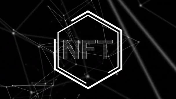Nft Text Hexagonal Banner Network Connections Black Background Global Networking — Stock Video