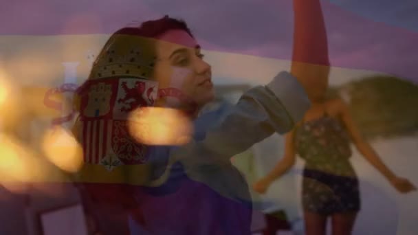 Animatie Van Vlag Van Spanje Diverse Mensen Met Sterretjes Nationaal — Stockvideo