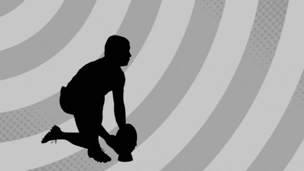 Animation Rugby Player Silhouette Speech Bubble Stripes Grey Background Global — Video Stock