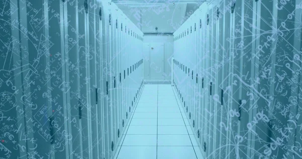 Obrázek Počítačových Serverů Nad Matematickými Rovnicemi Mřížkou Digitální Rozhraní Globální — Stock fotografie