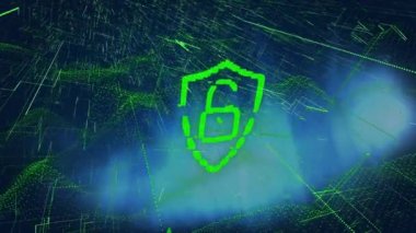 Animation of digital padlock over connections and navy background. Data security, digital safety and technology concept digitally generated video.