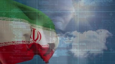 Veri işleme ve İran bayrağı üzerinde beyaz kadın animasyonu. küresel iş, bilgisayar ve dijital arayüz kavramı dijital olarak oluşturulmuş video.