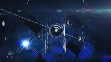 Siyah arkaplandaki şekiller üzerinden bağlantı ağının animasyonu. küresel bağlantılar, bilgisayar ve dijital arayüz konsepti dijital olarak oluşturulmuş video.