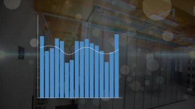 Soyunma odasında veri işleme animasyonu. Küresel iş ve dijital arayüz kavramı dijital olarak oluşturulmuş video.