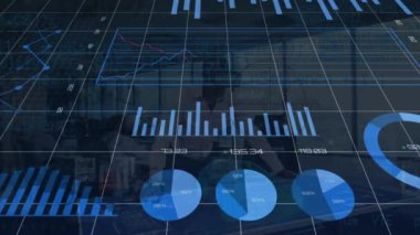Animation of data processing over diverse business people. global business, finances, connections and digital interface concept digitally generated video.