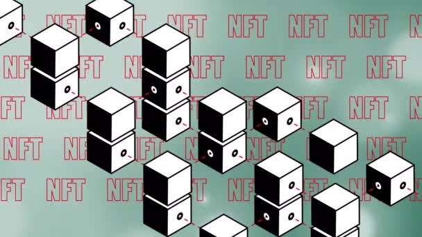 Animation Cubes Ntf Text Green Background Global Technology Digital Interface — Stockvideo